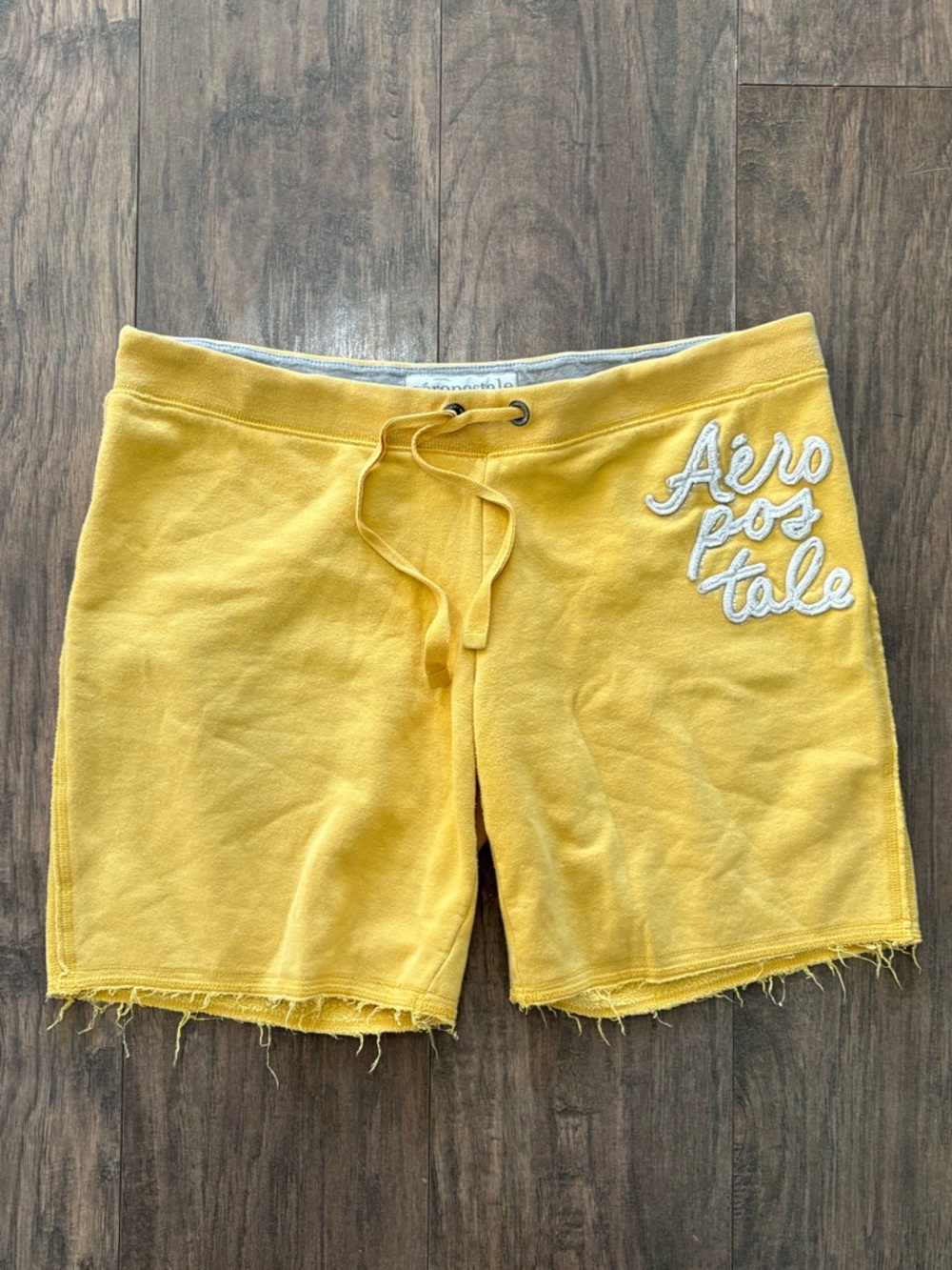 Aeropostale Vintage Men's Bright Yellow Drawstring Raw Hem Athletic Shorts